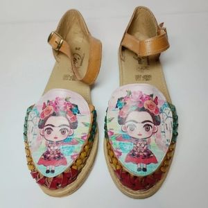 Frida Kahlo Artesanal Leather Flat Sandals